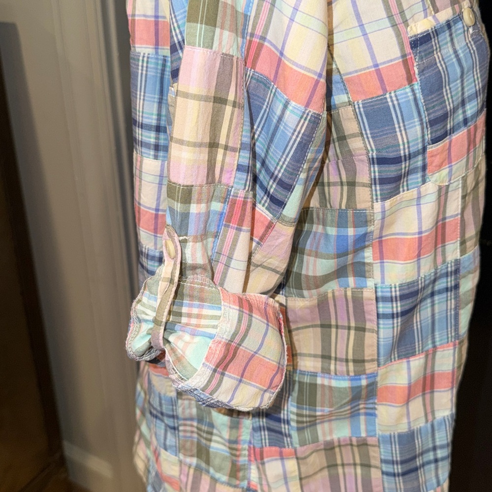 LL Bean Madras Plaid Patchwork Button Down Sz. La… - image 9